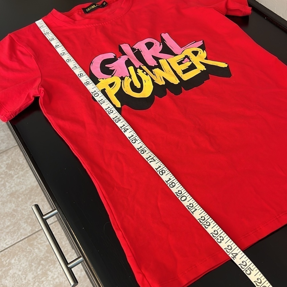 Women's DenimLand Girl Power graphic Tee red size M - Picture 6 of 8